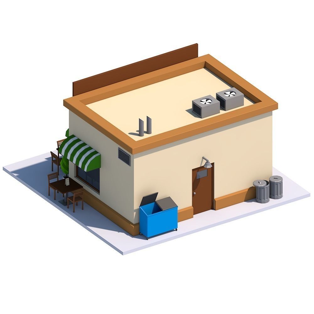 Low Poly Coffee House Low-poly 3D model_4