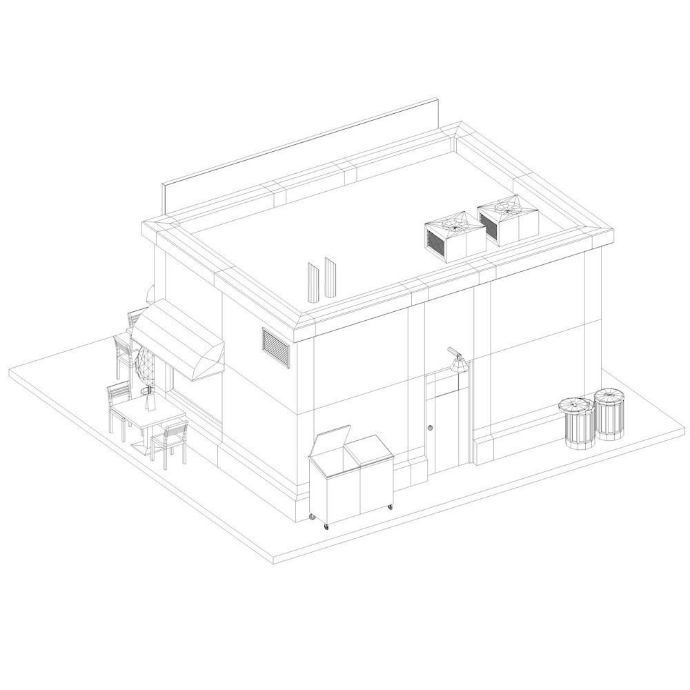 Low Poly Coffee House Low-poly 3D model_11