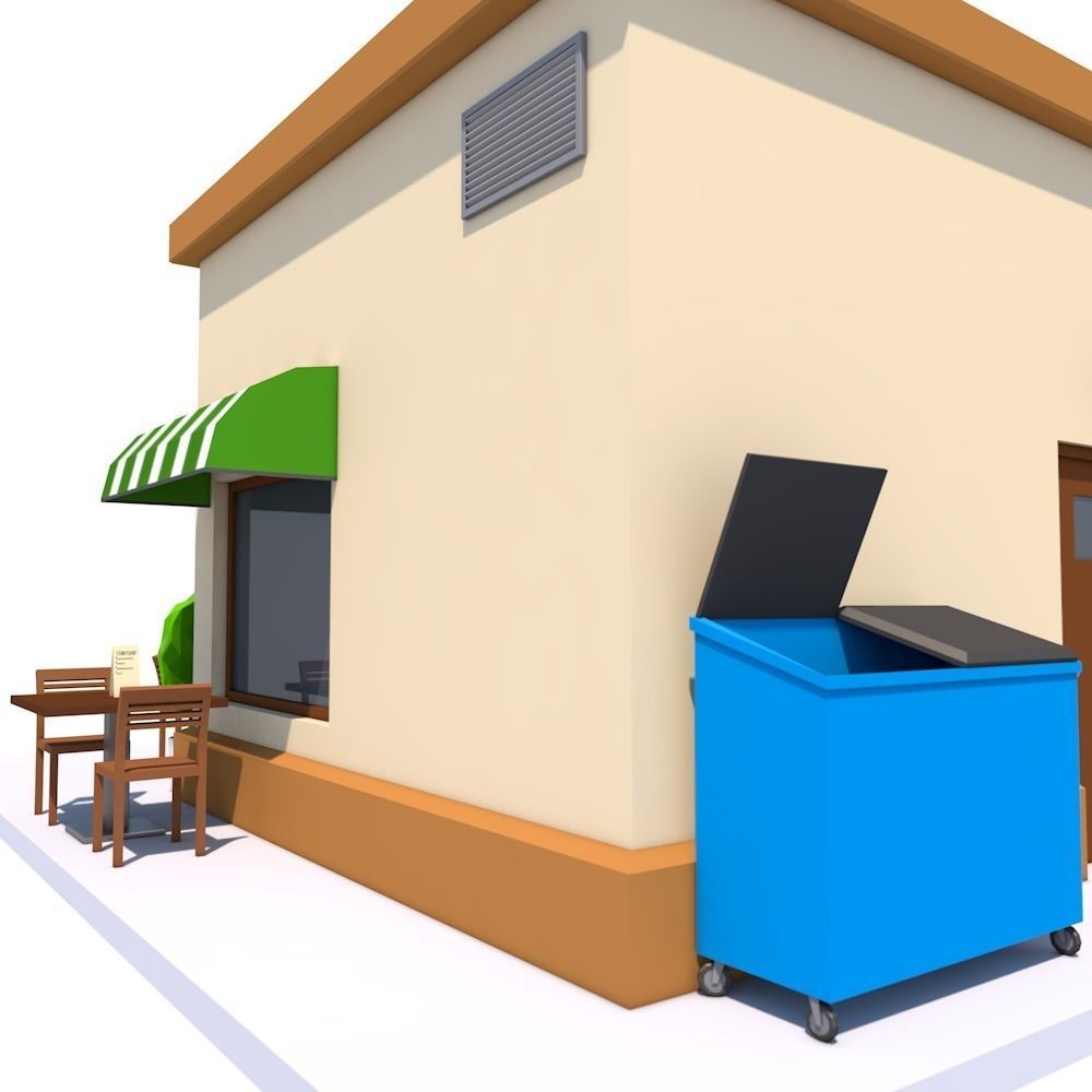 Low Poly Coffee House Low-poly 3D model_7