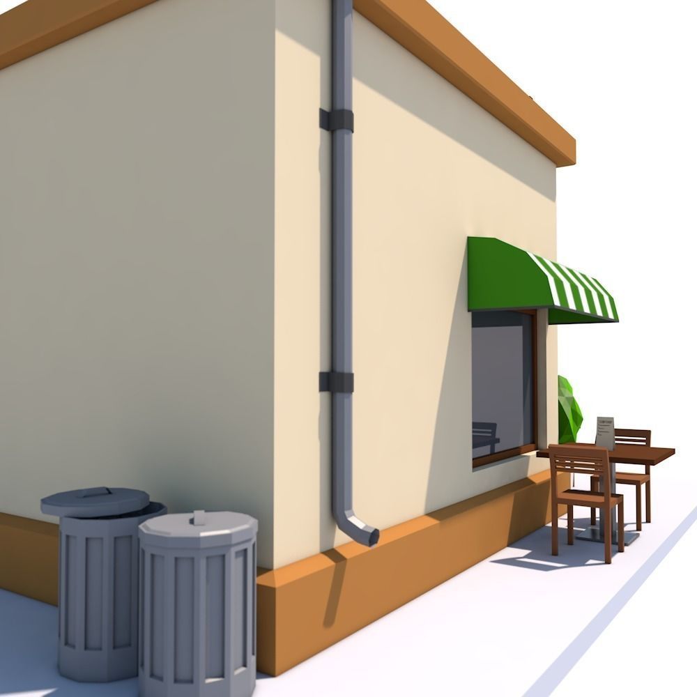 Low Poly Coffee House Low-poly 3D model_5