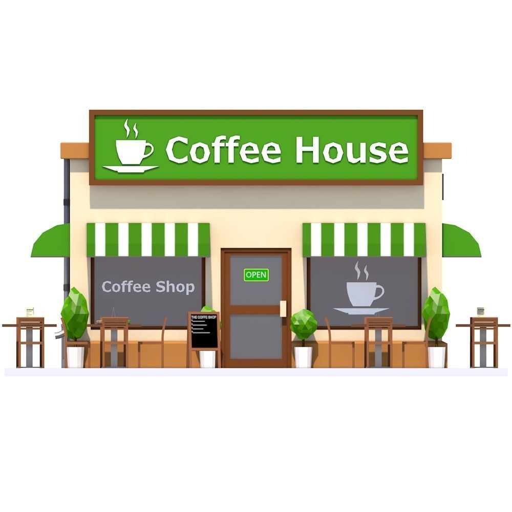Low Poly Coffee House Low-poly 3D model_8