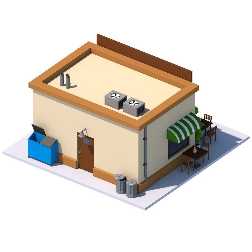Low Poly Coffee House Low-poly 3D model_3