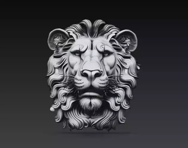 Ornamental Lion Head Relief Sculpture 3D Model