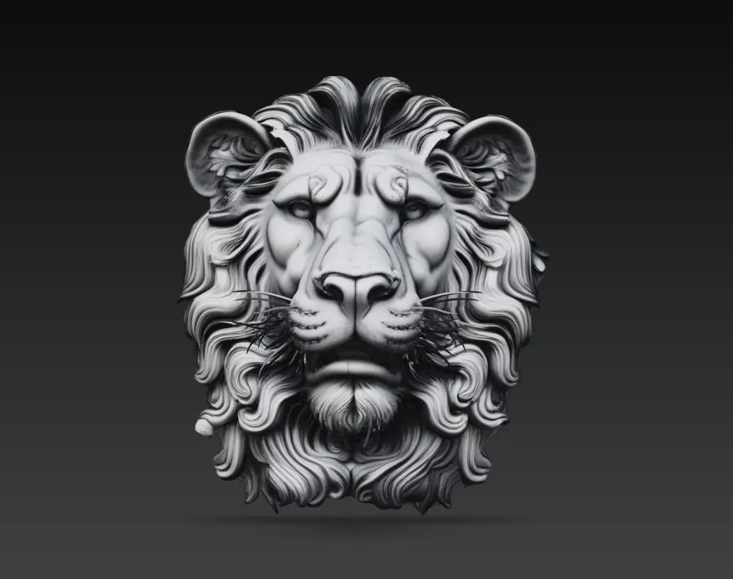 Ornamental Lion Head Relief Sculpture 3D Model 3D print model