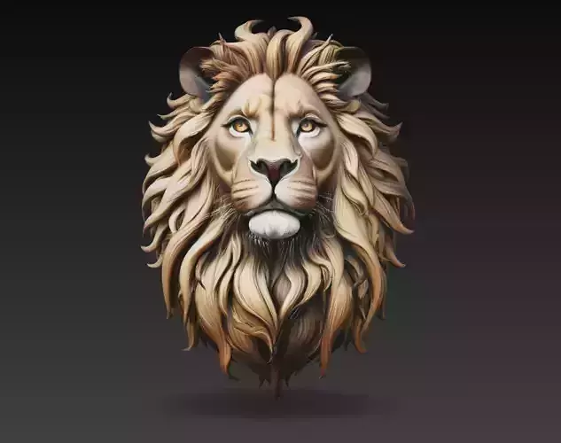 Realistic Lion Head Animal Sculpture 3D Model