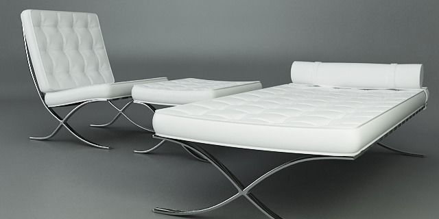 Classic Barcelona chair and couch 3D model_0