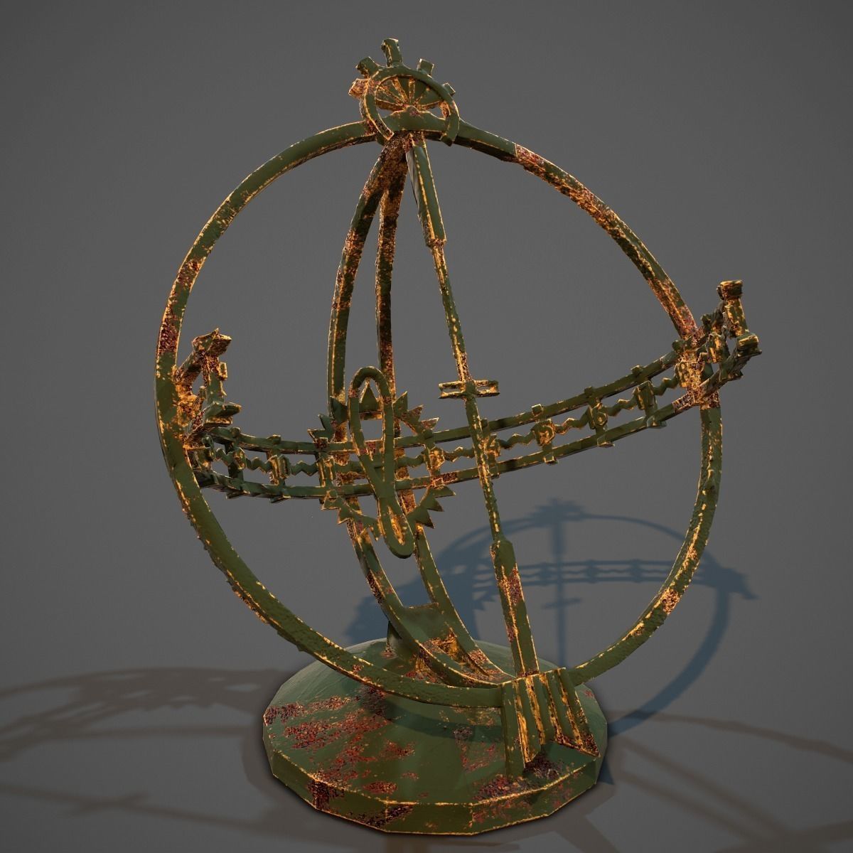 Sundial old rusted globe Low-poly 3D model_5