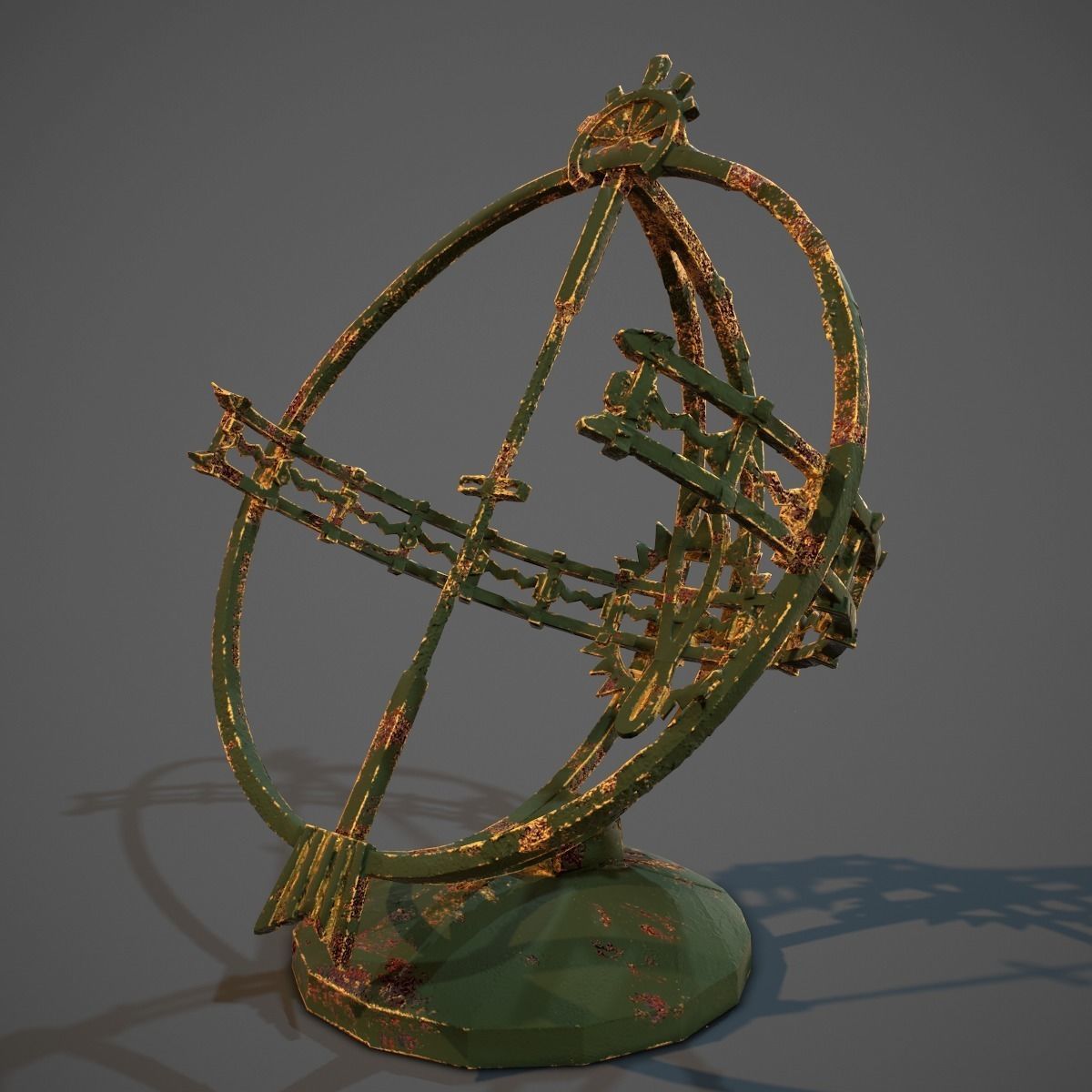 Sundial old rusted globe Low-poly 3D model_3