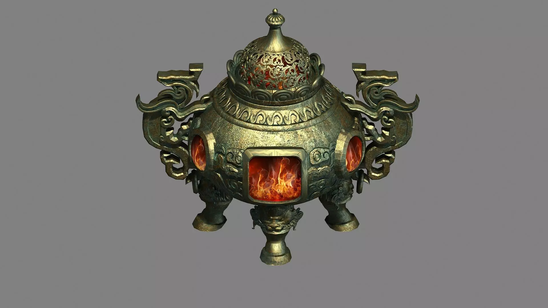 Ancient Chinese bronze tripod Low-poly 3D model