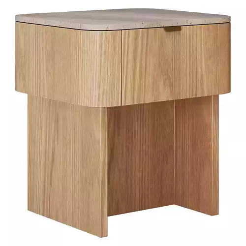 Wooden Nightstands with Stone Tabletops 3D model 2