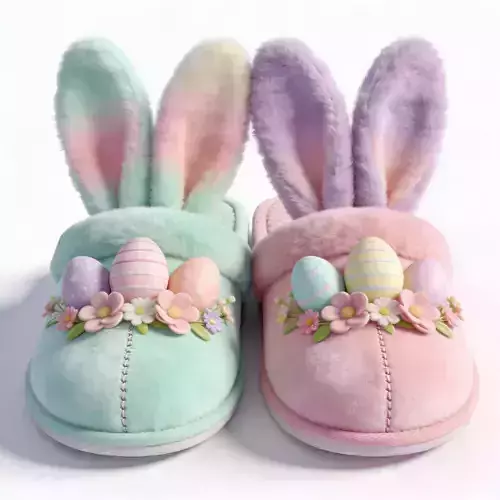 Plush Easter Bunny Home Slippers 3D Model