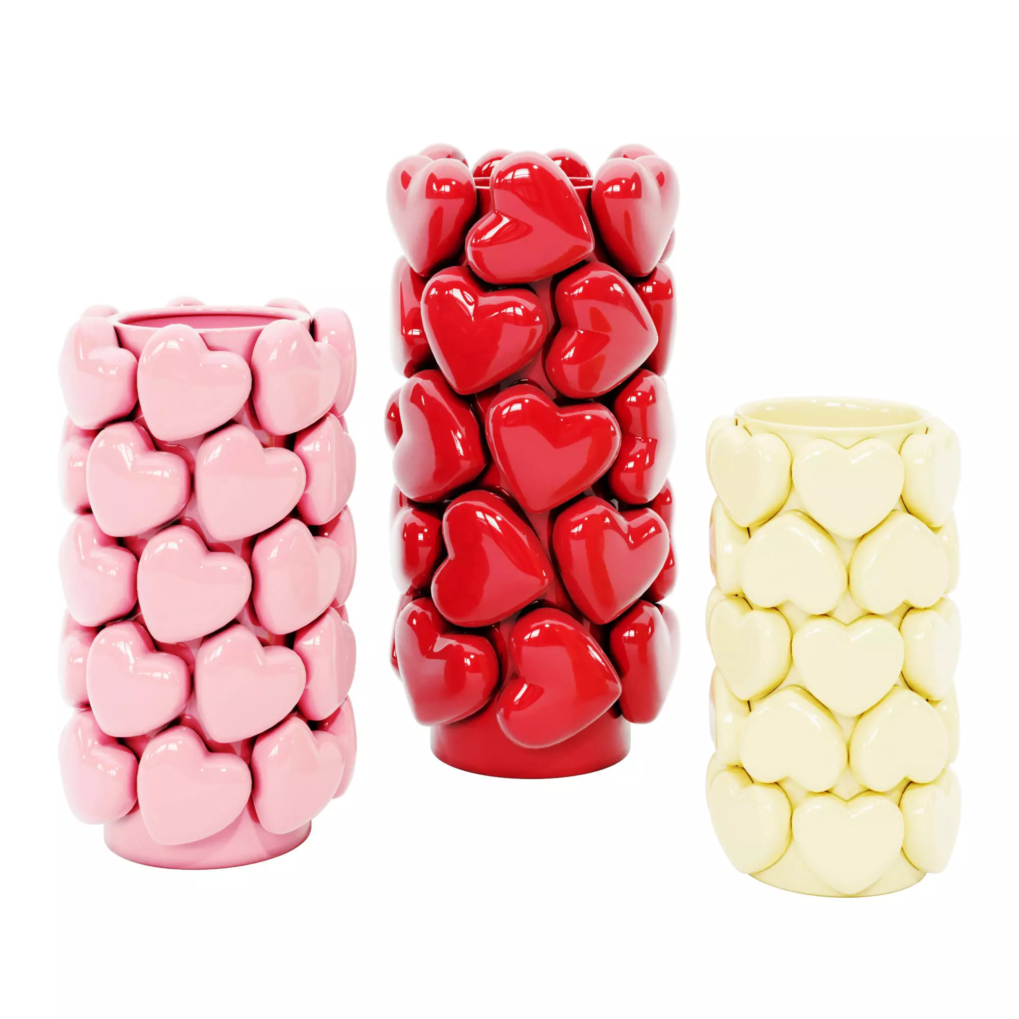 Decorative Ceramic Vases with Hearts Set 3D model