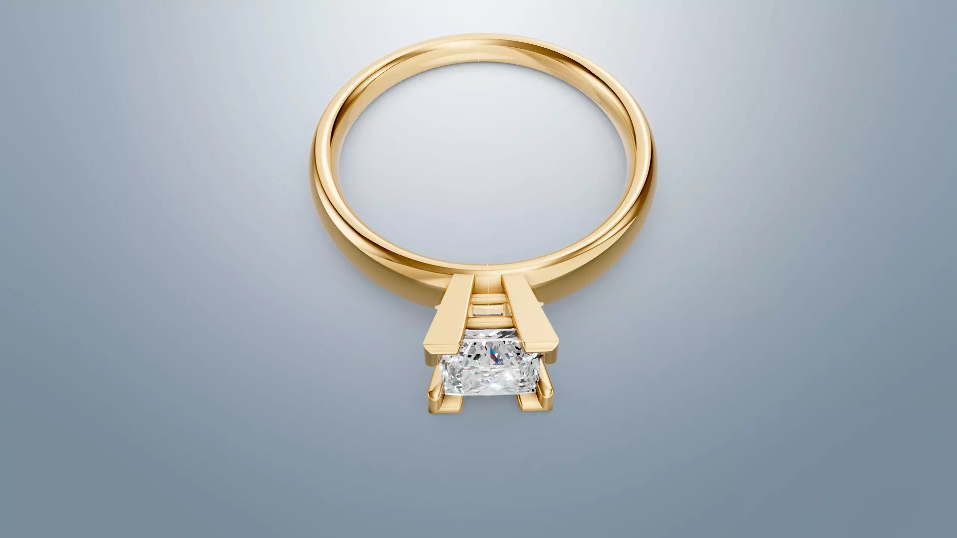 Solitaire Ring - Princess Diamond - STL 3D Printable Jewelry CAD 3D print model