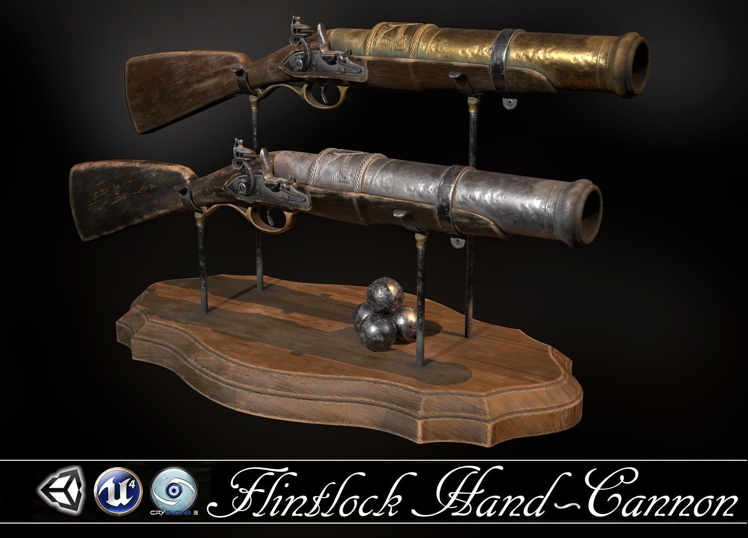 Flintlock Hand-Cannon - two skins Low-poly 3D model_0