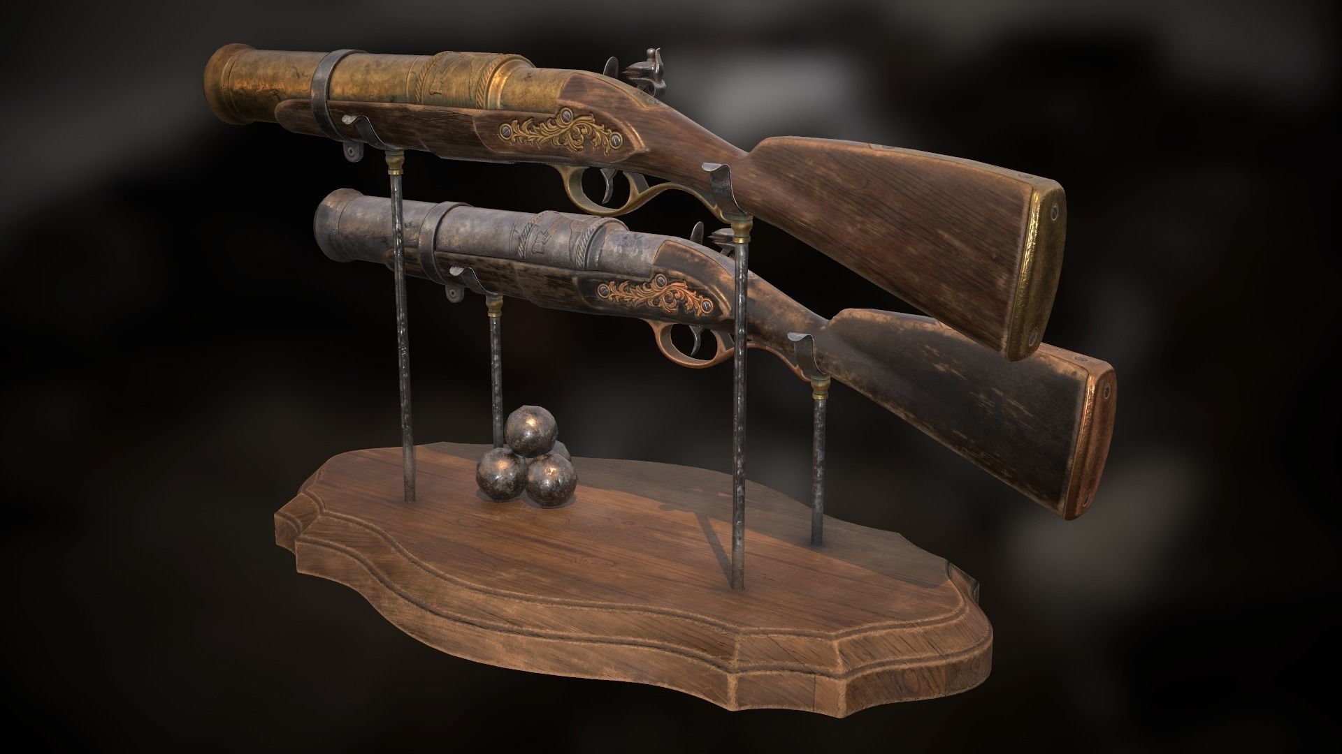 Flintlock Hand-Cannon - two skins Low-poly 3D model_2
