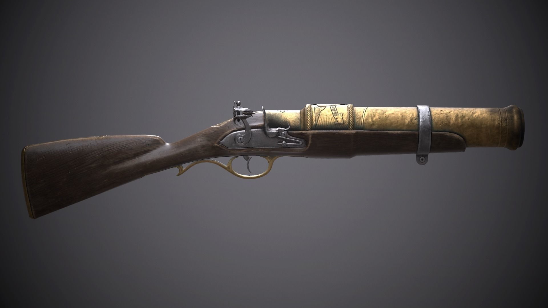 Flintlock Hand-Cannon - two skins Low-poly 3D model_7