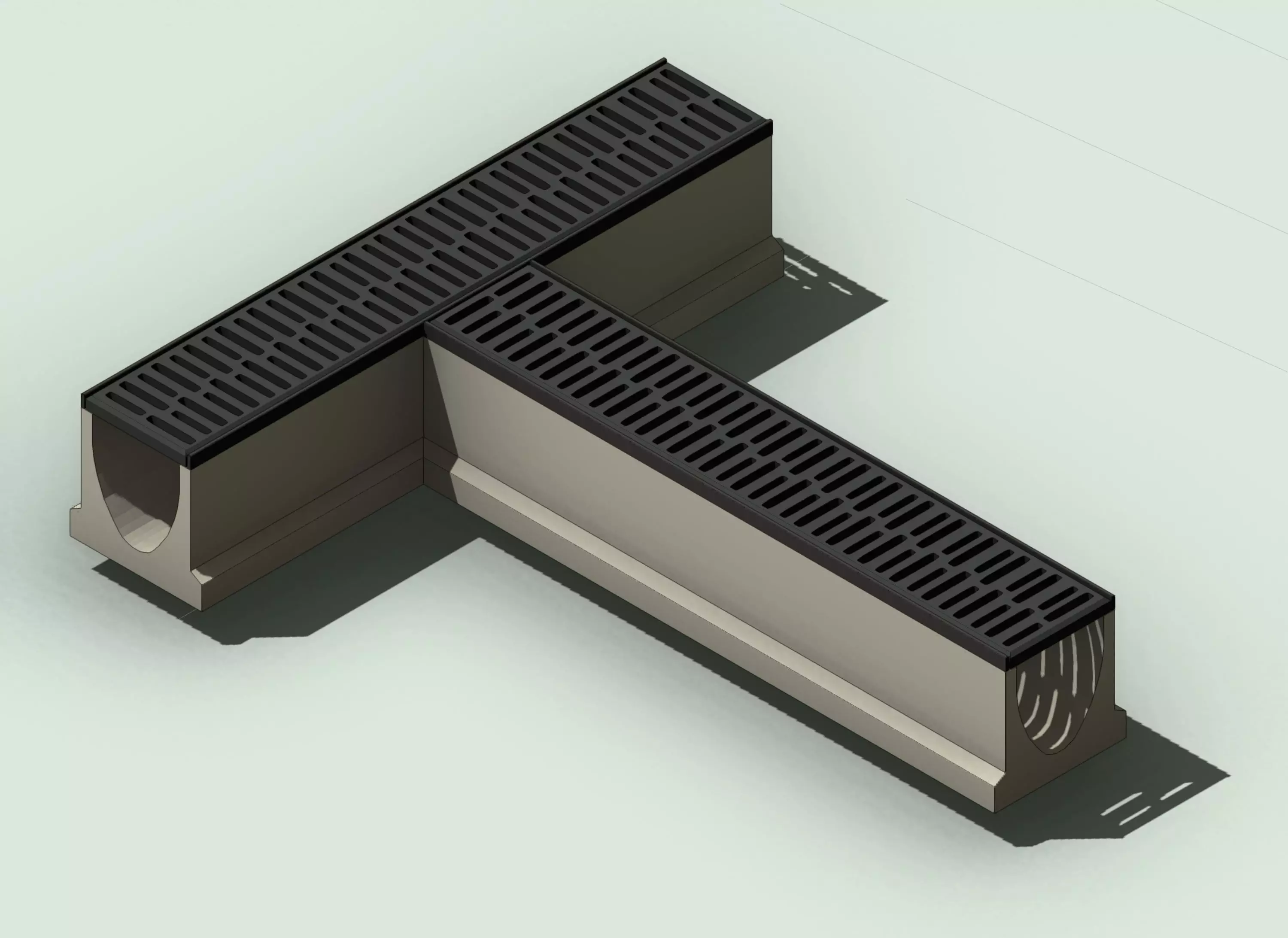 Concrete Trench Drain T Junction V150 with Slotted Grate 3D model