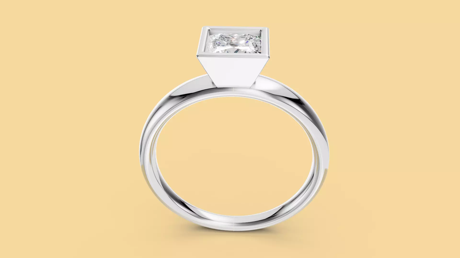 Solitaire Ring - Princess Diamond -STL 3D Printable Jewelry CAD 3D print model