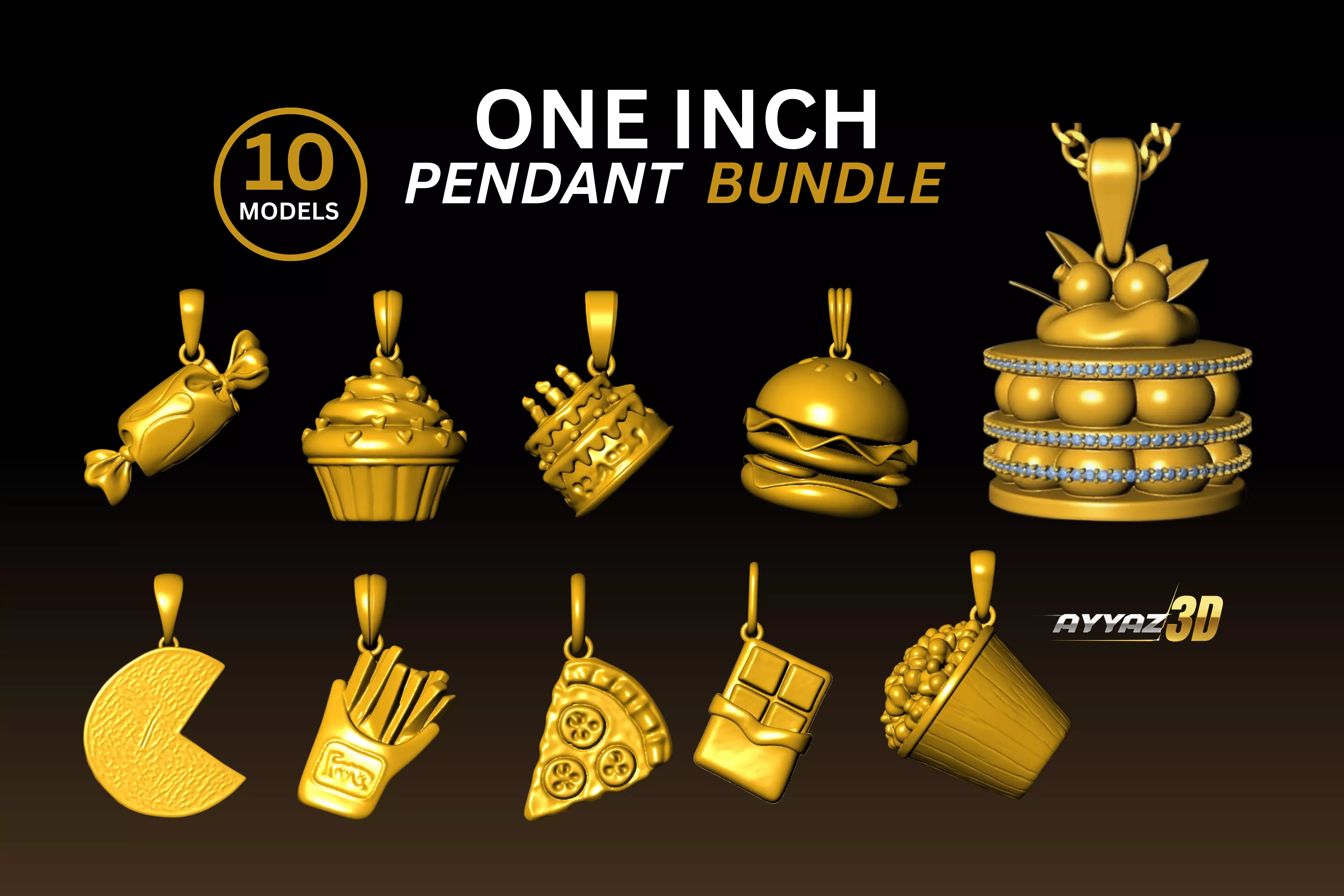 One Inch Food Pendant Bundle - Jewelry STL Pack 3D print model