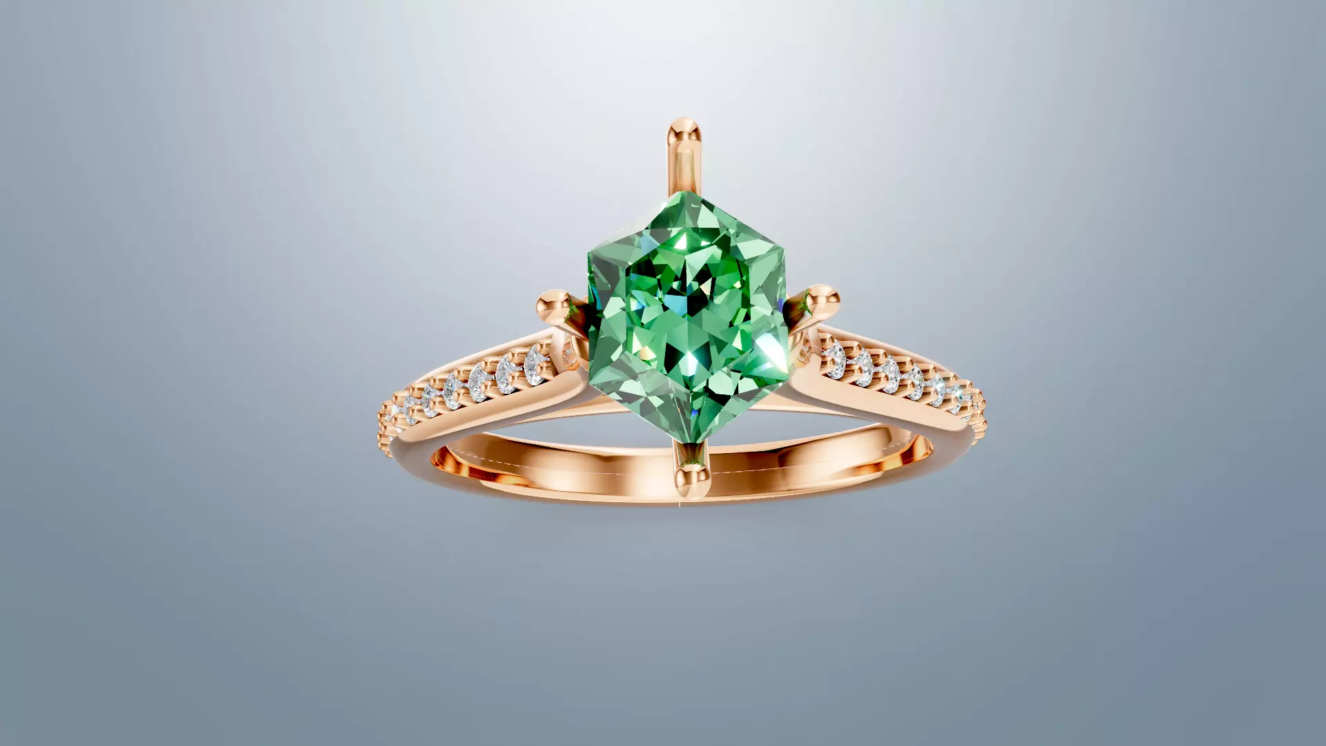 Solitaire Ring - Hexagon Diamond - STL 3D Printable Jewelry CAD 3D print model