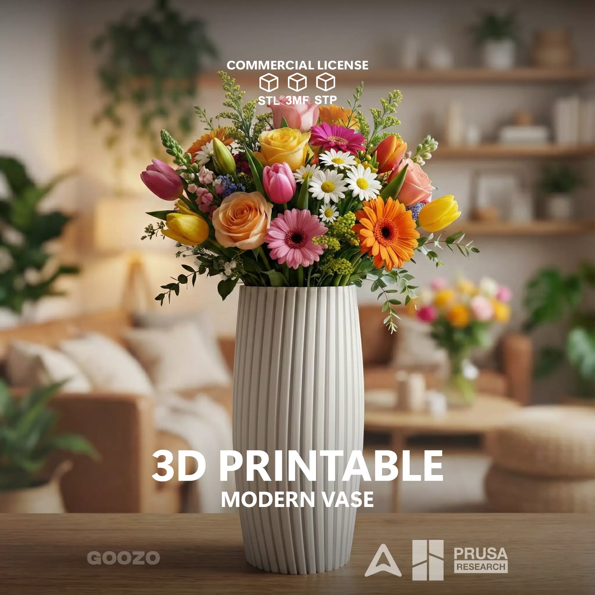 STRIA Modern Ribbed Vase STL Watertight Commercial License 3D print model