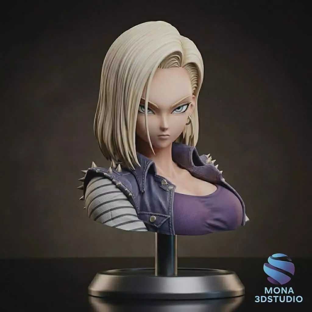 Android 18 Bust - 3D Printable Fan Art Statue - Presupported 3D print model
