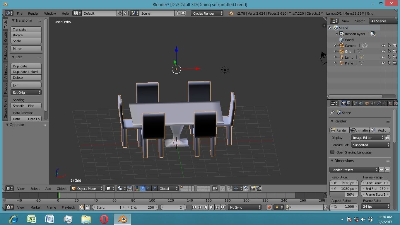 Dining Table Glass Material Low-poly 3D model_6