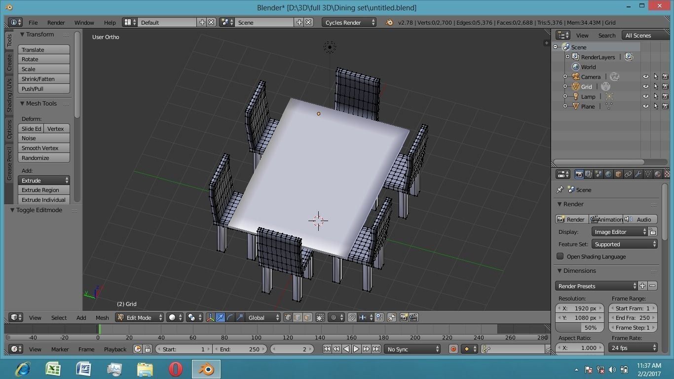 Dining Table Glass Material Low-poly 3D model_4