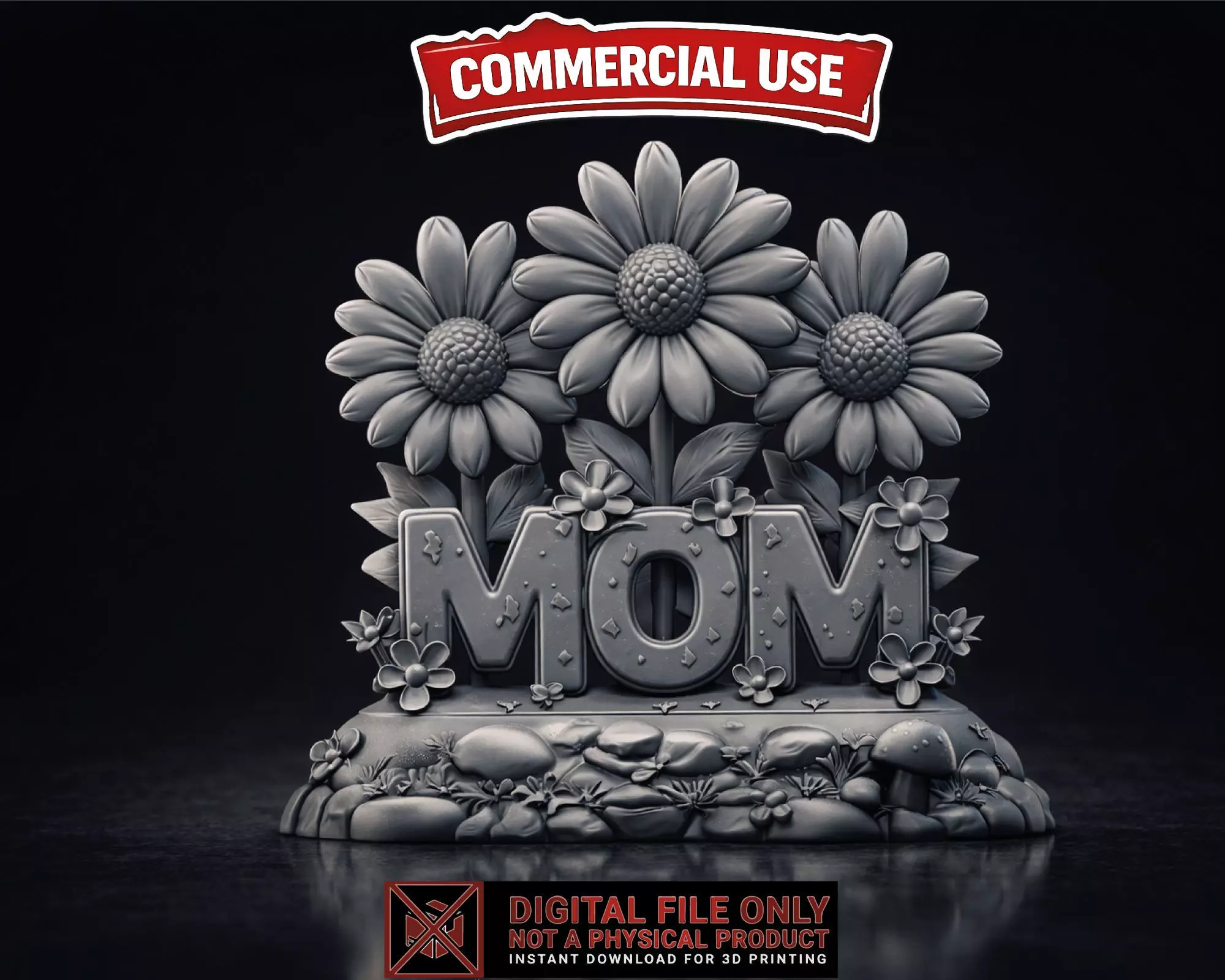 Mothers Day MOM Daisy Flower Display Sign Garden Decor 3D print model