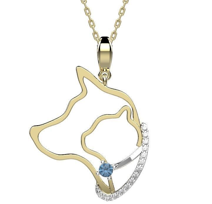 Pendant dog gold with topaz 3D print model_1