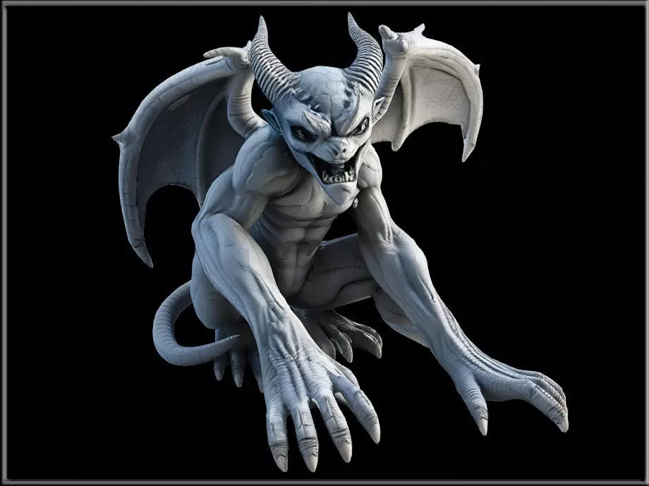 Stone Bat Gargoyle statue 03 Low-poly 3D model