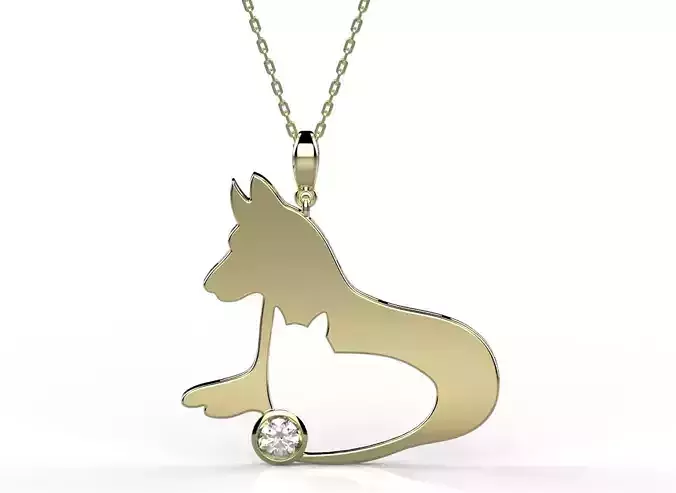 Pendant dog and cat gold
