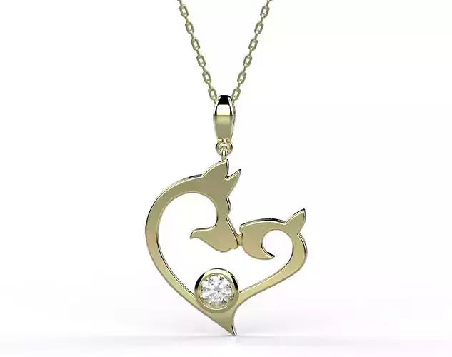 Pendant heart shaped diamond gold