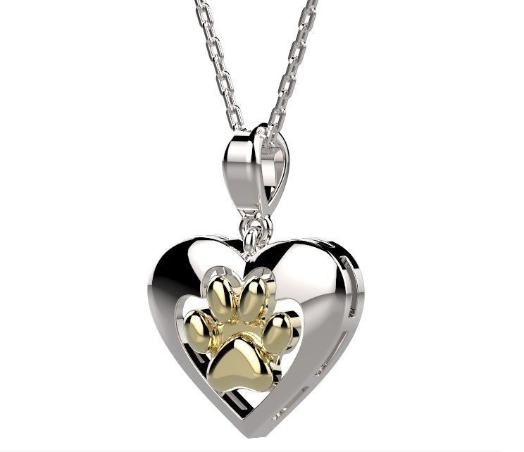 Pendant heart shaped with paw 3D print model_1