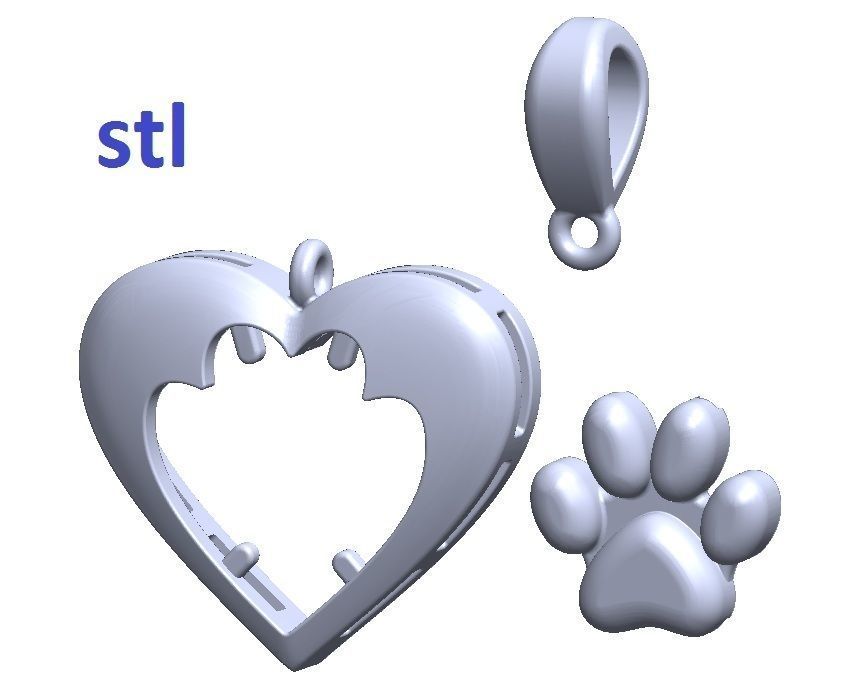 Pendant heart shaped with paw 3D print model_9