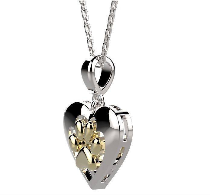 Pendant heart shaped with paw 3D print model_3