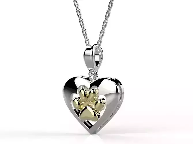 Pendant heart shaped with paw 3D print model