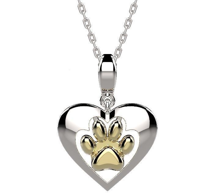 Pendant heart shaped with paw 3D print model_2