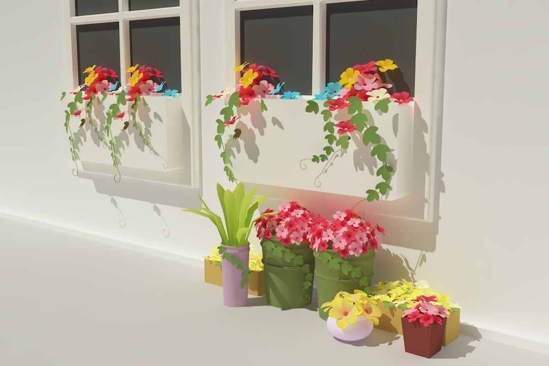 Flower window with flowers Free 3D print model