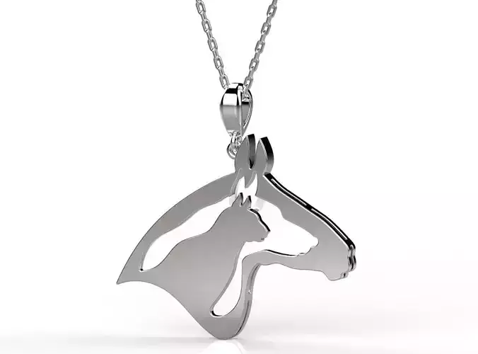 Pendant horse head on silver chain