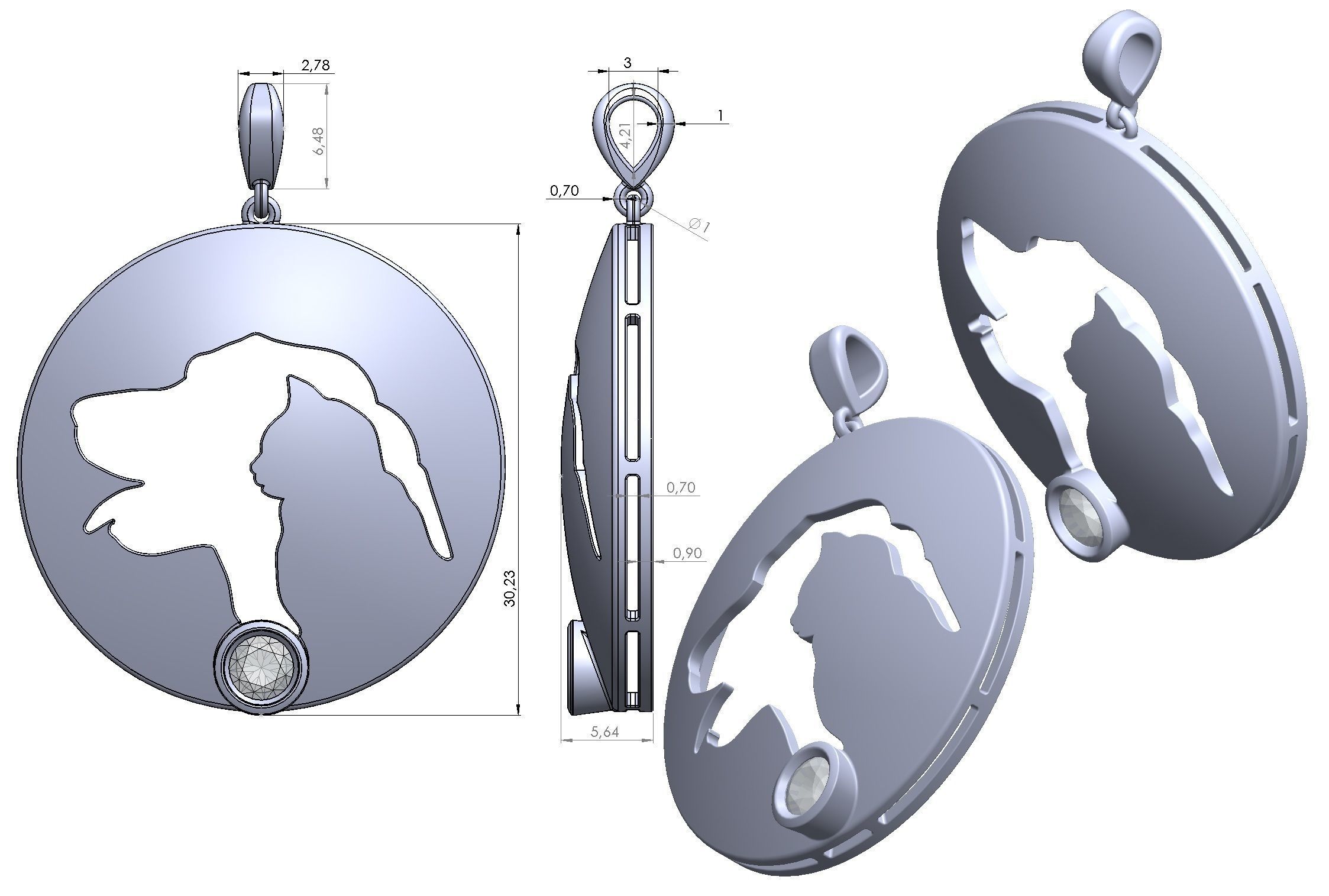 Pendant gold with silhouette of dog 3D print model_8