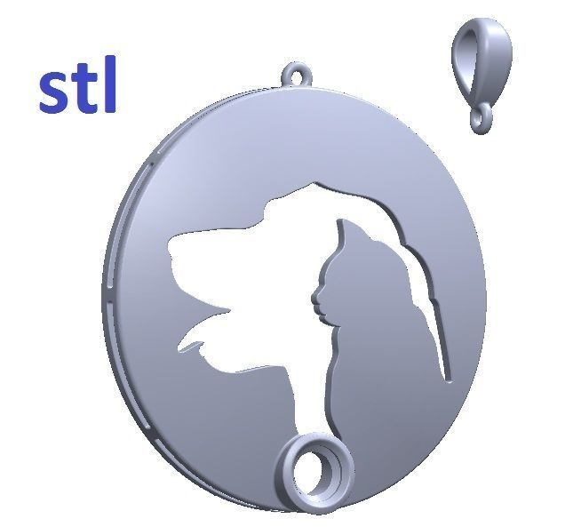 Pendant gold with silhouette of dog 3D print model_9