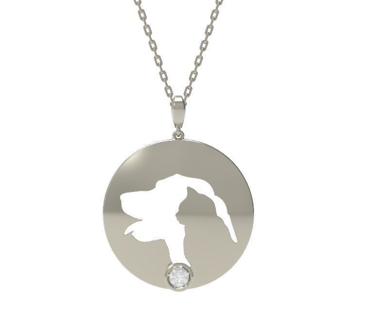 Pendant gold with silhouette of dog 3D print model_2