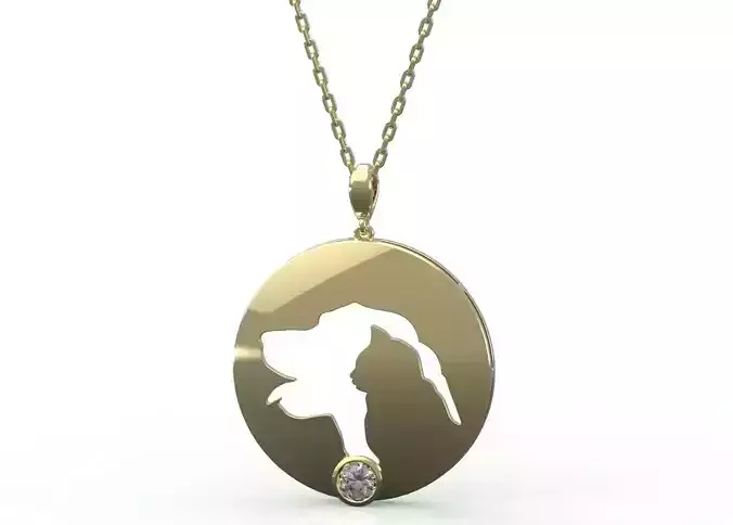 Pendant gold with silhouette of dog 3D print model