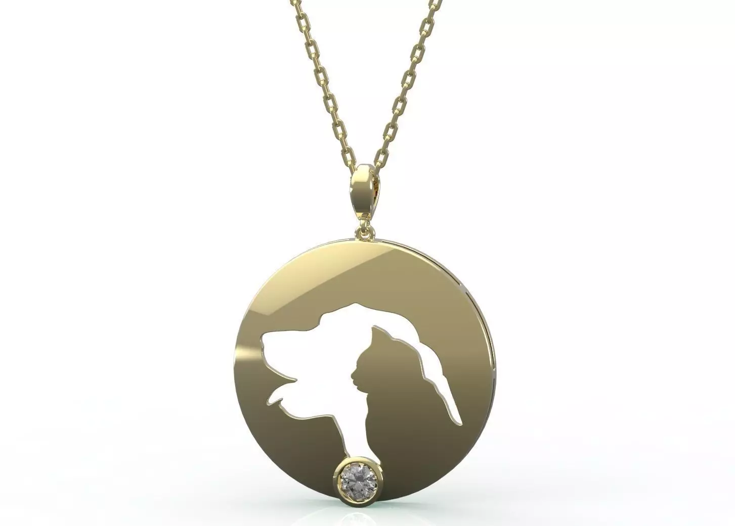 Pendant gold with silhouette of dog 3D print model_0