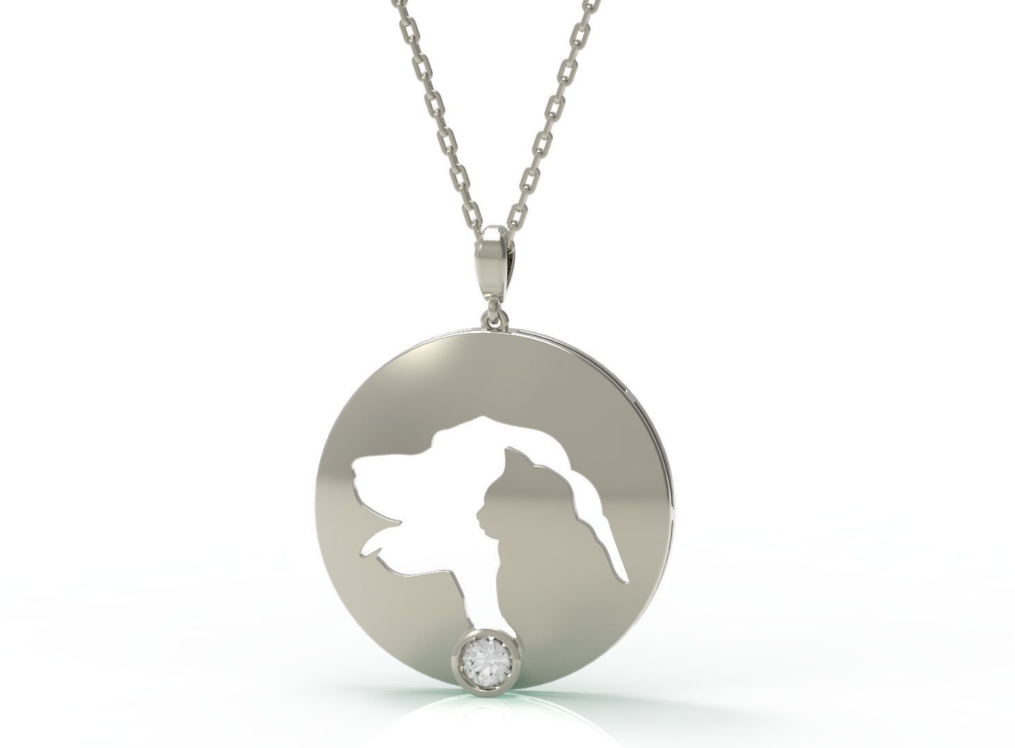 Pendant gold with silhouette of dog 3D print model_1