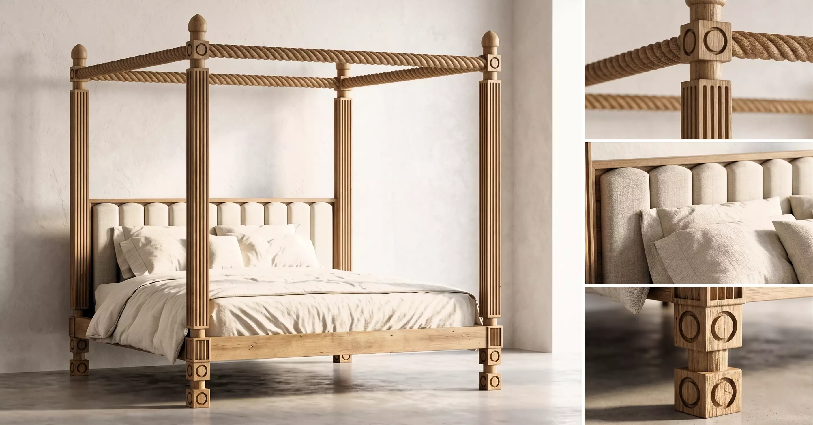 Fluted Column King-Size Bed Model 3D model