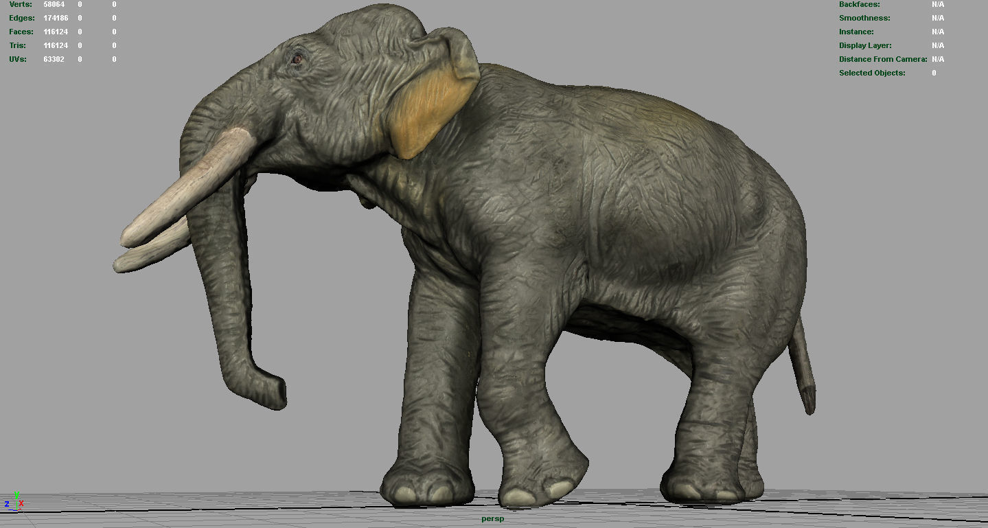 Asians Elephants Mother and Babe 3D model_18