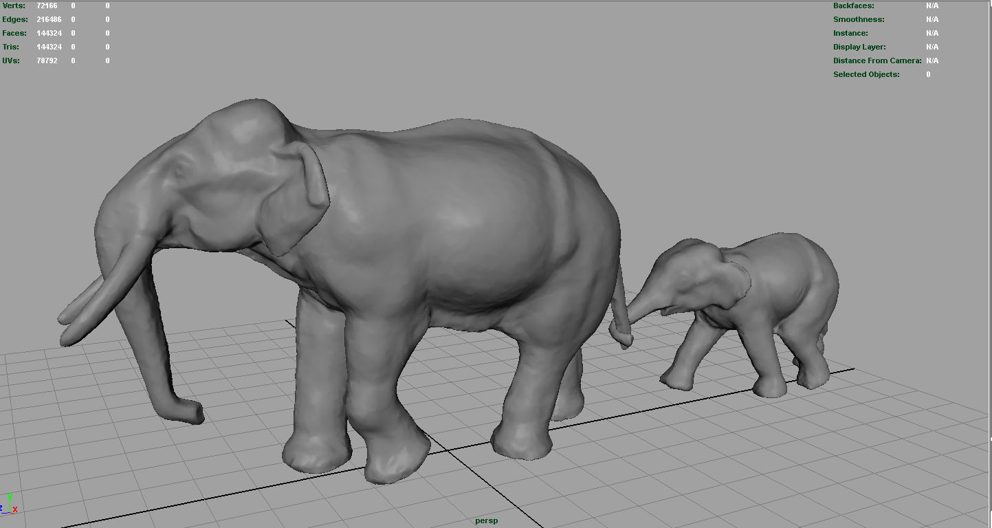 Asians Elephants Mother and Babe 3D model_4