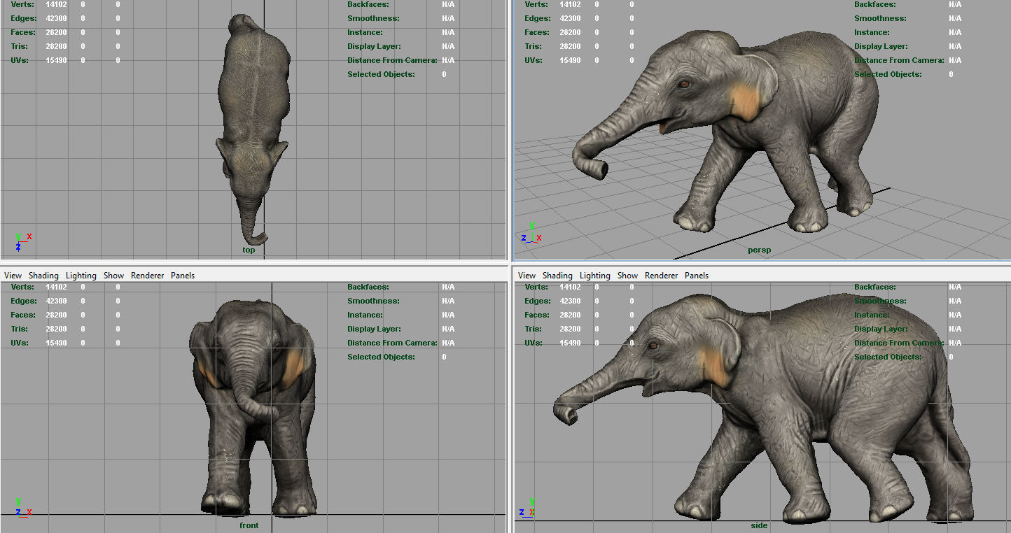 Asians Elephants Mother and Babe 3D model_14